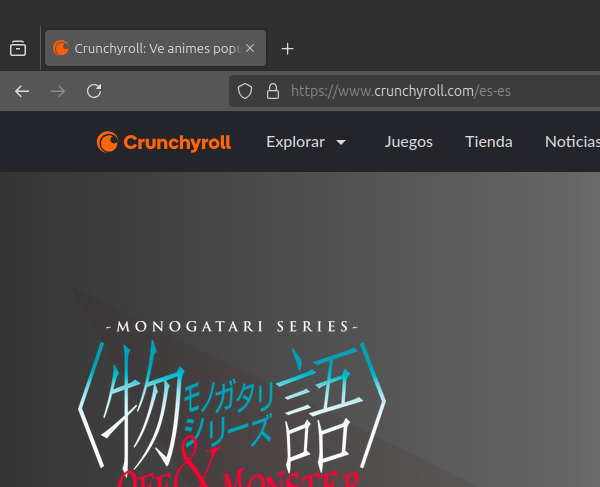 Web oficial de crunchyroll donde se ve su dominio oficial crunchyroll.com